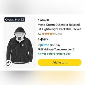 Carhartt Black Storm Defender Raincoat Lightweight Waterproof
